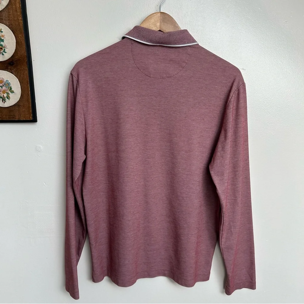 UNTUCKit Mens Beaux Long-Sleeve Tipped Polo Shirt Heathered Red/Pink Size Medium - Picture 8 of 11